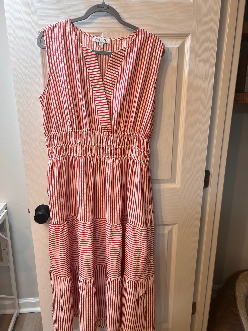 She + Sky Red and White Striped Sleeveless Maxi Dress